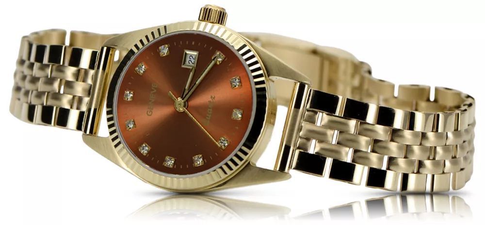 Złoty zegarek bransoletą damską 14k Geneve lw020ydbrz&lbw008y Katowice