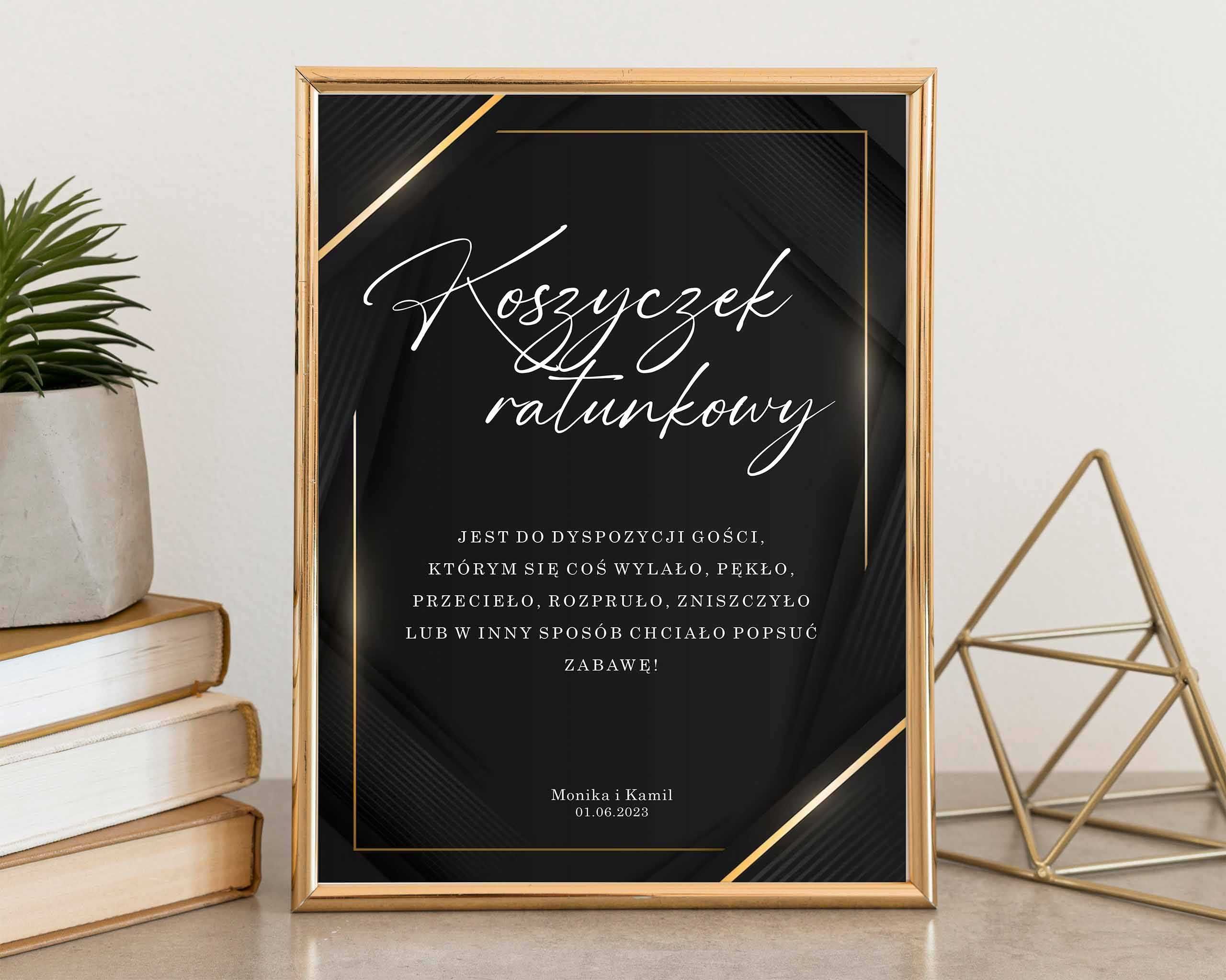 Koszyk koszyczek ratunkowy ślub wesele czarny PDF złoty