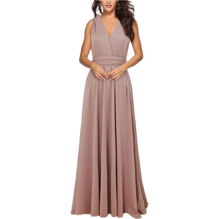 Długa sukienka wieczorowa Khaki odkrytymi plecami L (EU 40)