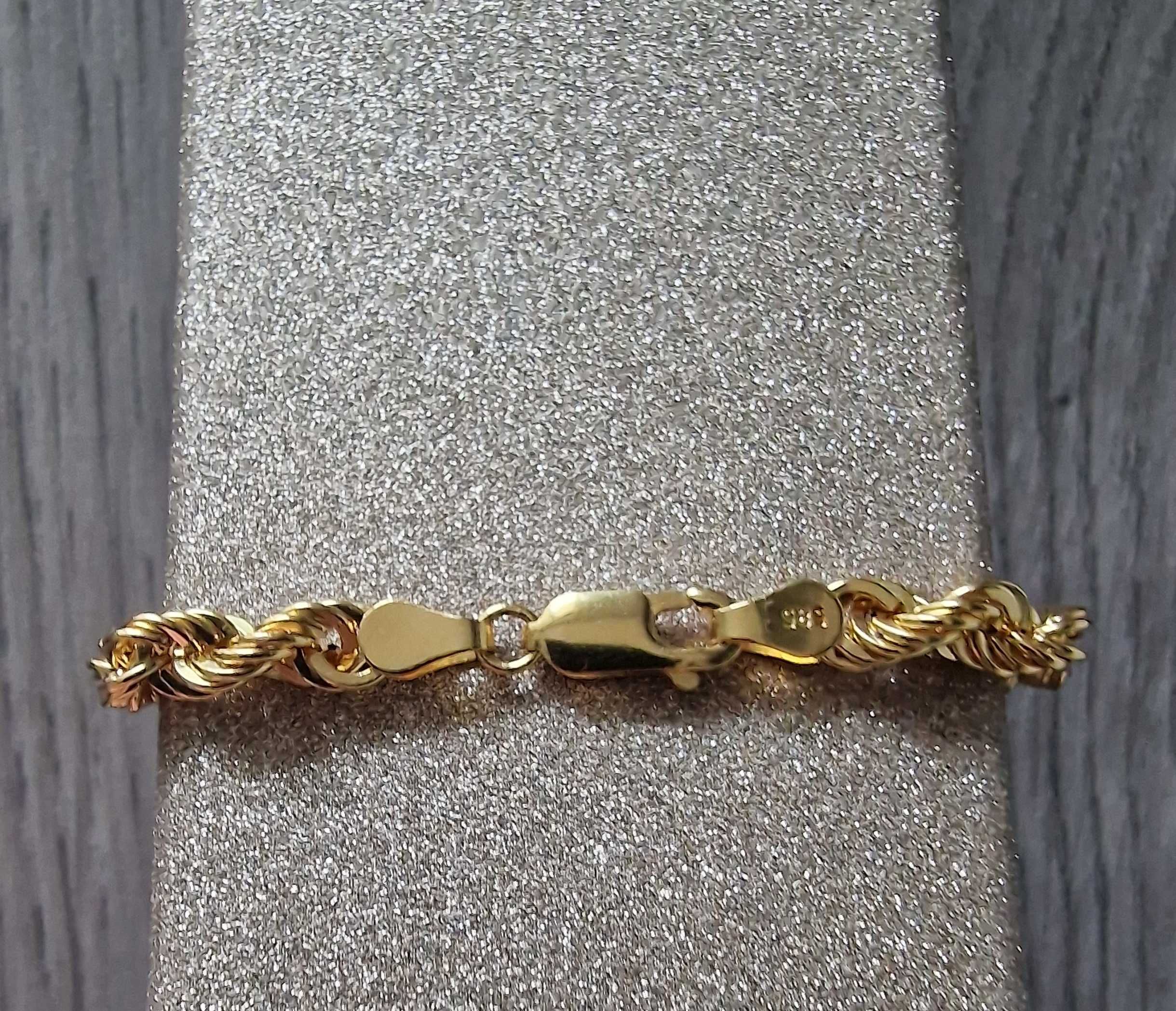 złota bransoletka kordel żółte złoto próba 585 waga 4,86 długość 19cm