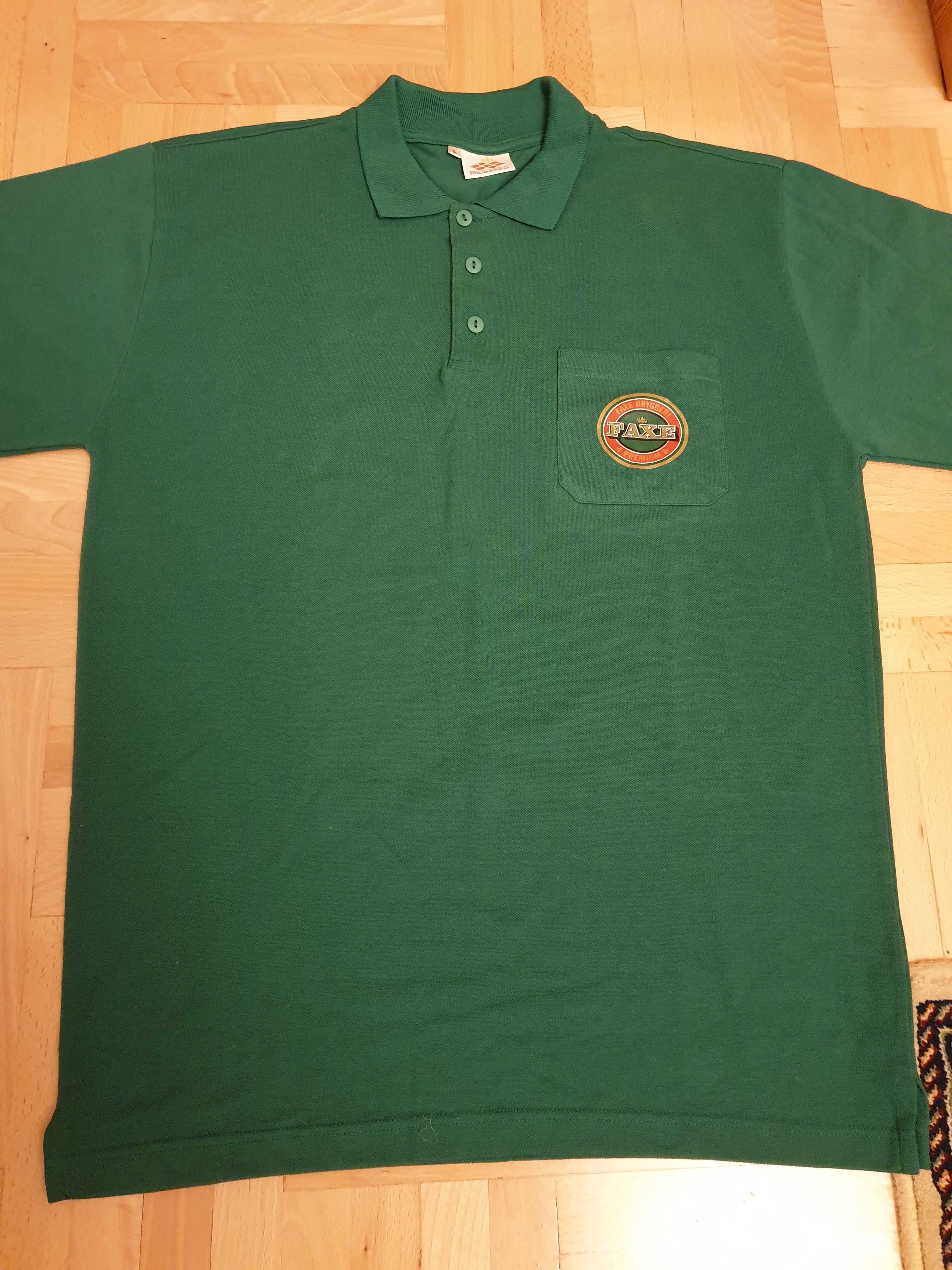 Dres Faxe granatowy, T-shirt Polo zieleń, piwo duńskie, vintage, nowy