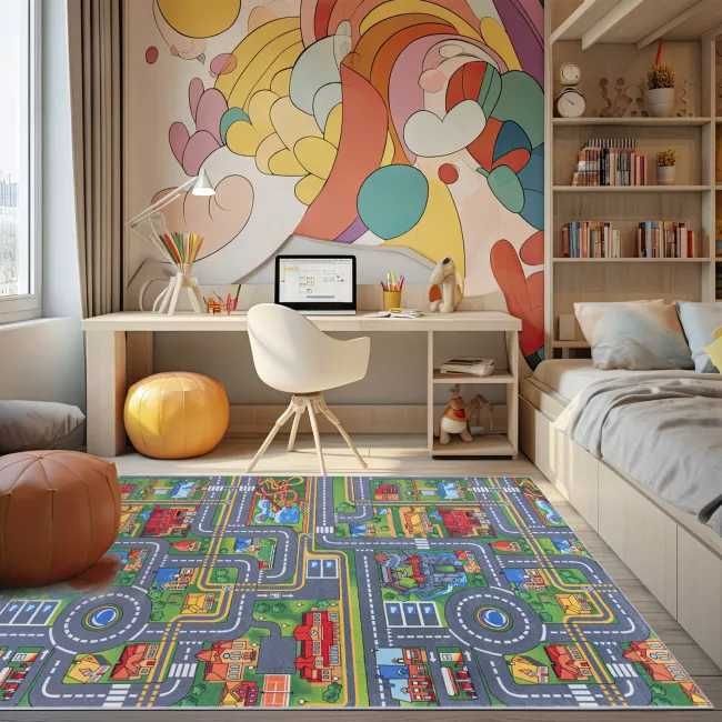Dywan ulice pokój dla dzieci drogi miasto do przedszkola 100x150