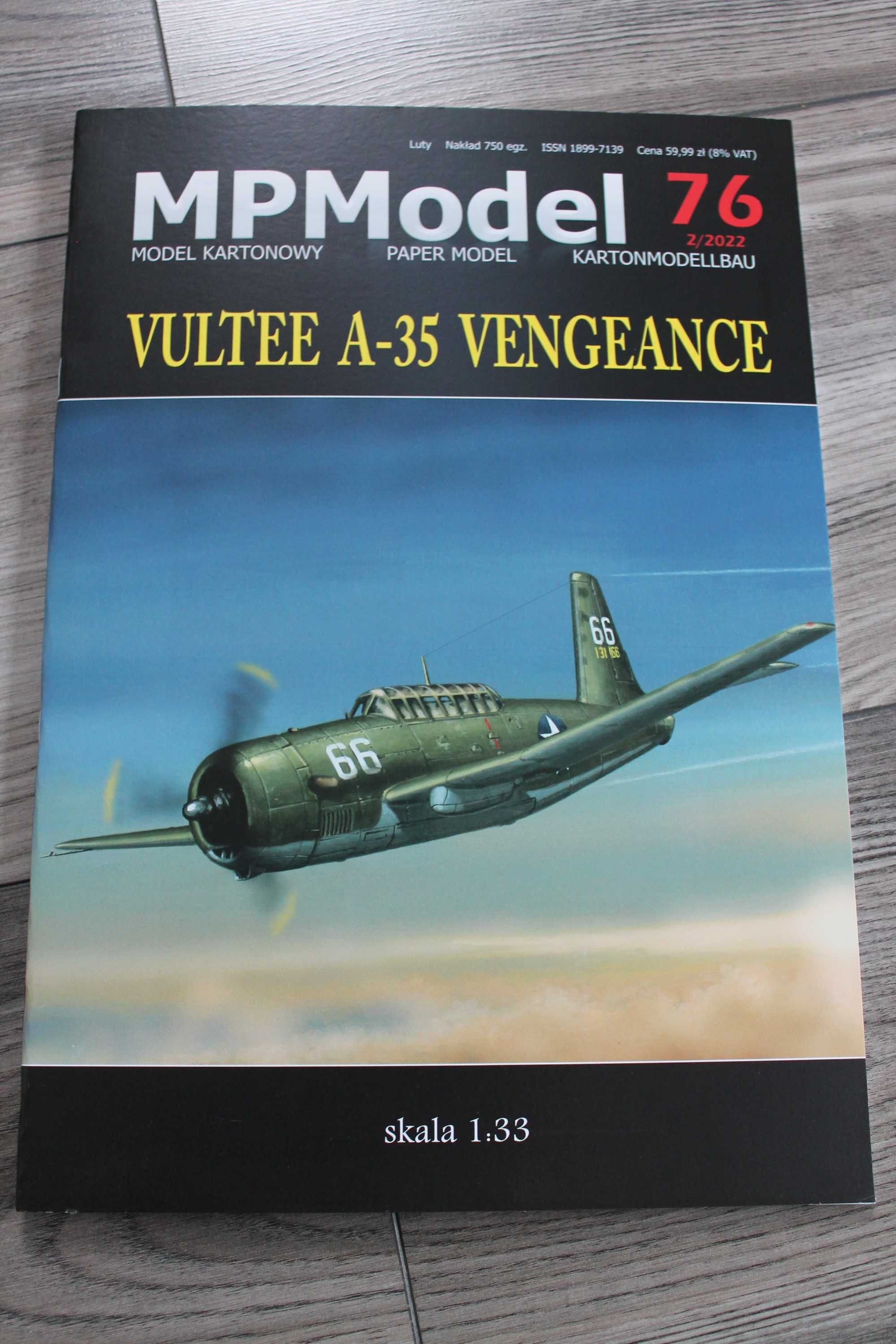 Model kartonowy samolotu Vultee A-35 Vengeance z wy. MPModel