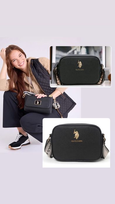 Жіноча сумка кросбоді чорна довга прямокутна us polo assn оригінал