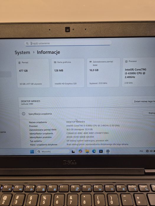 DELL LATITUDE 5480/Intel Core I5/14 FHD/16GB RAM/SSD 512/Nowa bater
