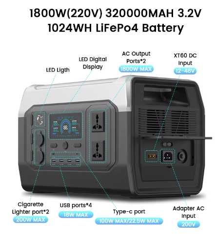 XP1000 Зарядна станція LiFePO4 1800ват,1024ват/год,  ДБЖ UPS