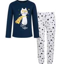 Piżama damska bawełniana  długi rękaw S Grantowa Kot z Gwiazdami Endo