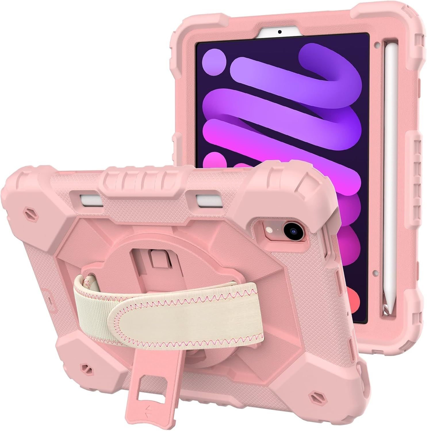 Etui do iPad Mini 6 8,3” z Podstawką i Paskiem na Ramię Różowe