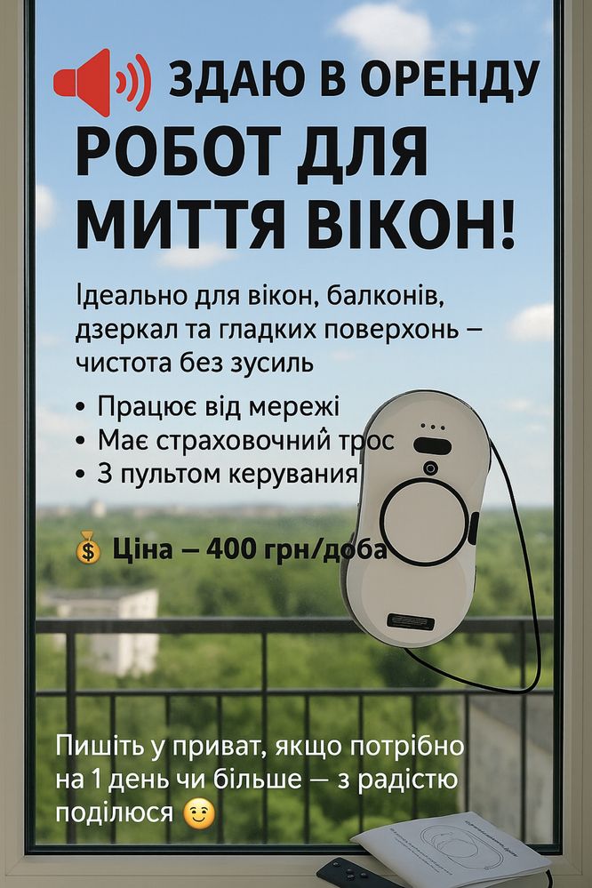 Здаю в оренду робот-пилосос для миття вікон!