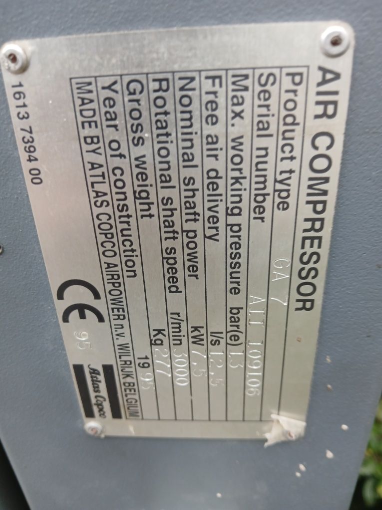 ATLAS COPCO Sprezarka śrubowa kompresor 7,5 kW