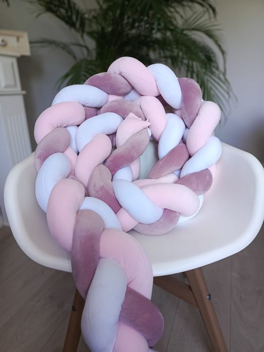 320 cm warkocz ochraniacz do łóżeczka welur brudny róż