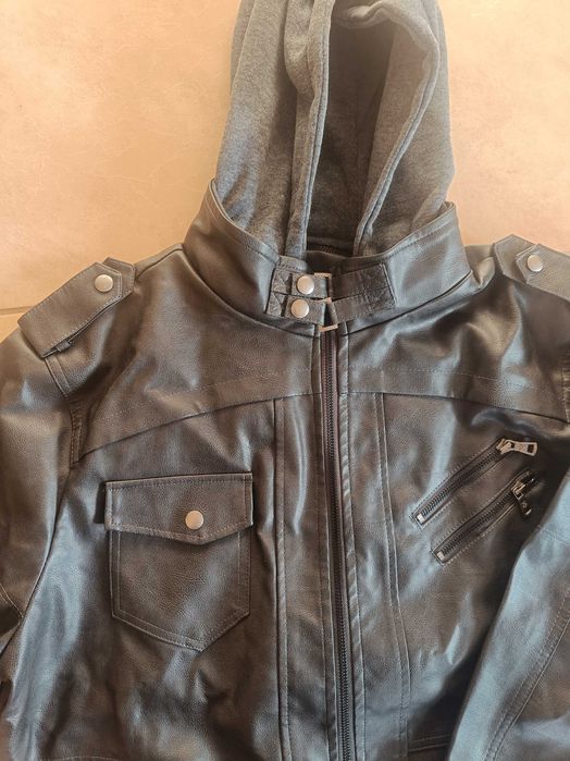 Kurtka męska biker eko skórzana 2 w 1 ciemna popielata czarna