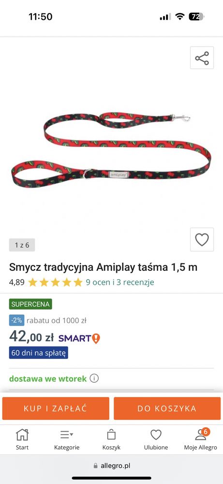 Smycz i szeliki Amiplay rozmiar M