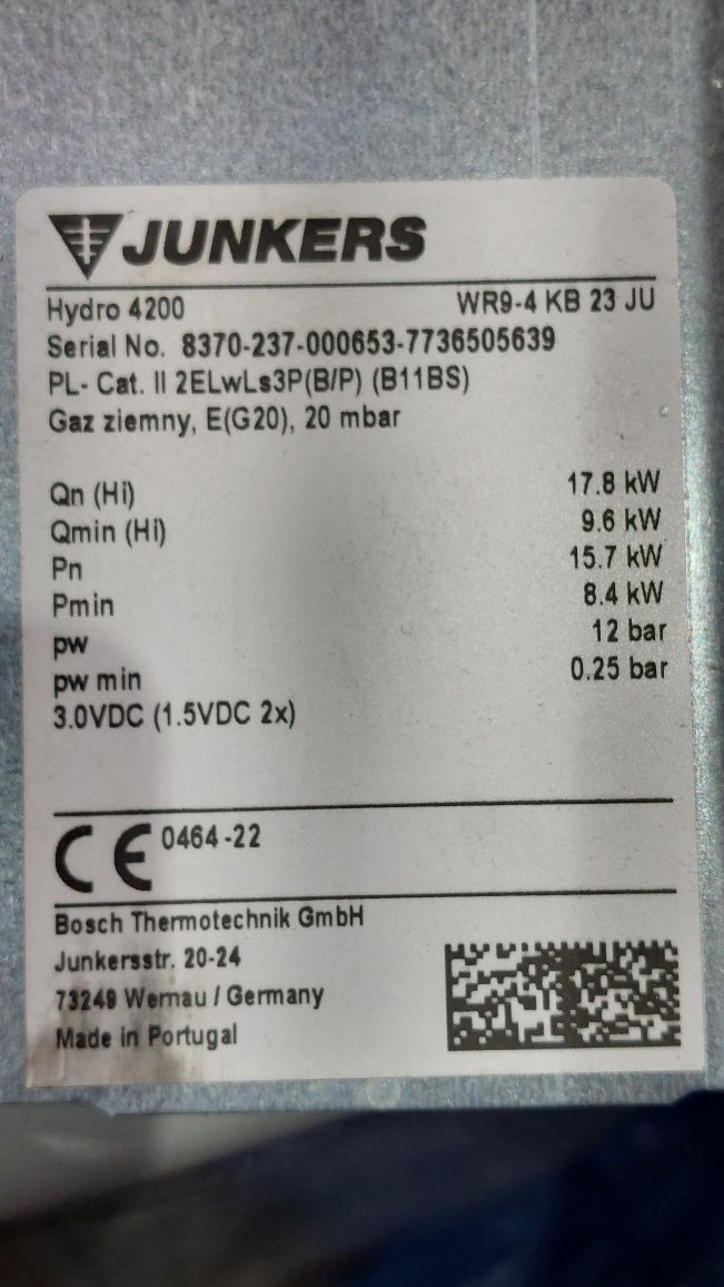 Nagrzewnica wężownica do piecyka  JUNKERS HYDRO 4200 WR9-4 KB 23 JU