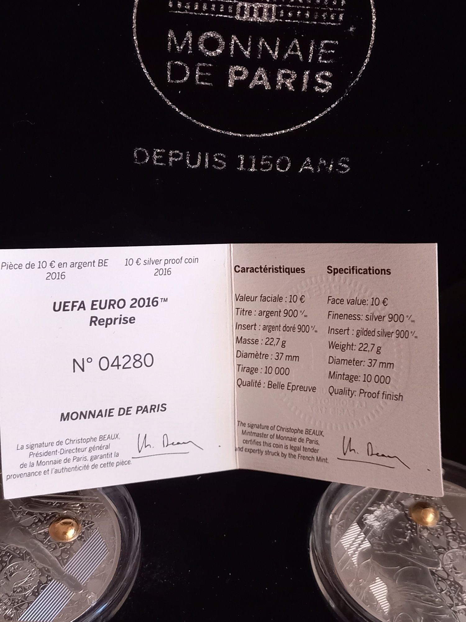 Estojo moedas 10€ França euro 2016 Prata proof