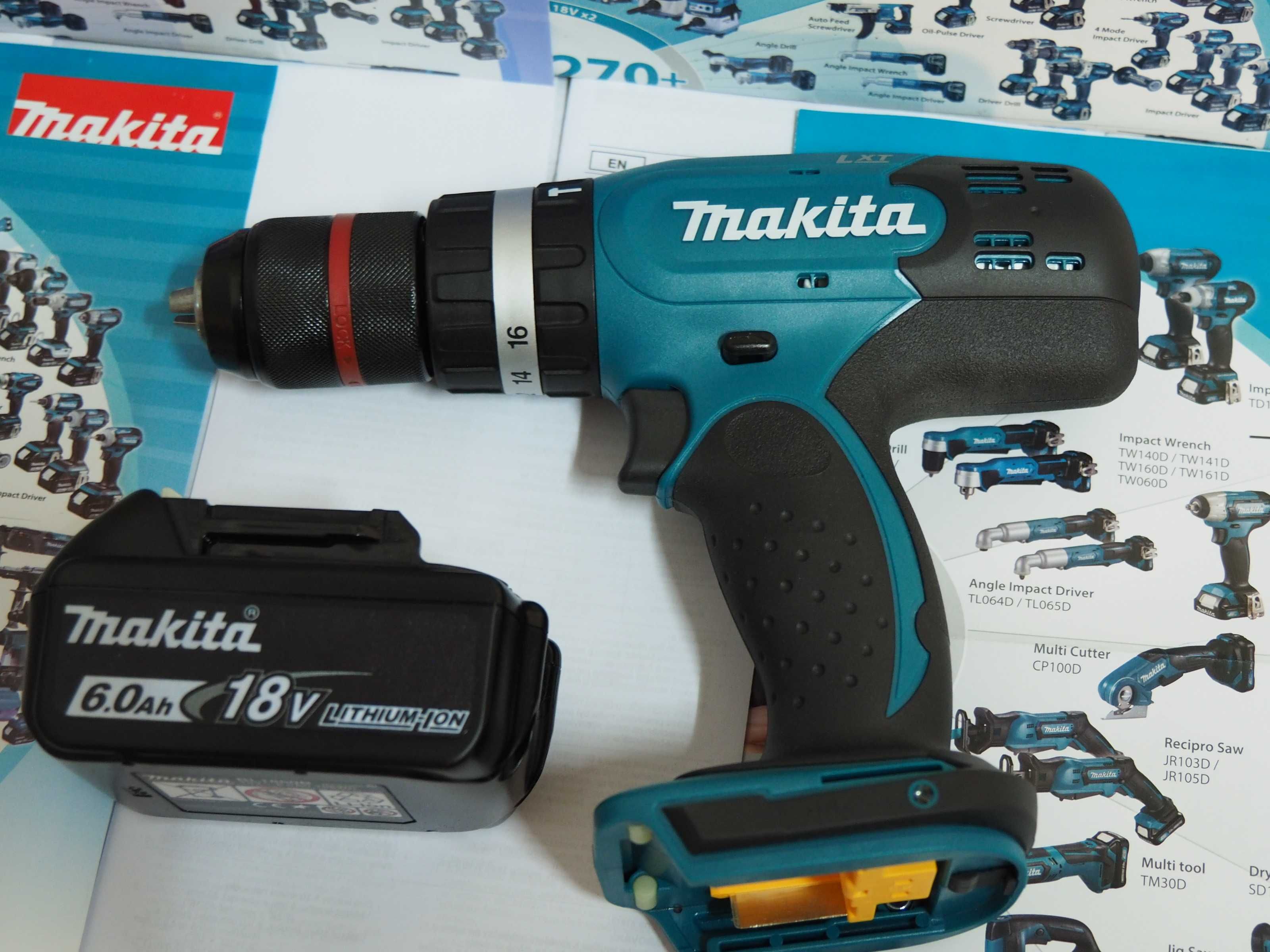 Zestaw MAKITA DHP 453 wkrętarka z udarem i bateria 18v 6ah Belgia