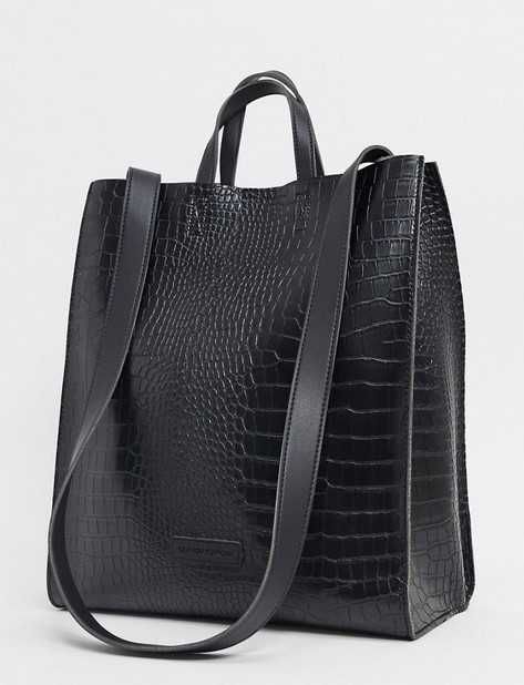 Torba Czarna nowa A4 wzór Croco Zara Mango