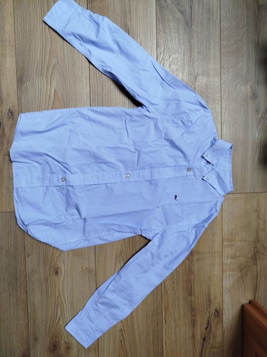 Koszula chłopięca w prążki niebiesko biała 140