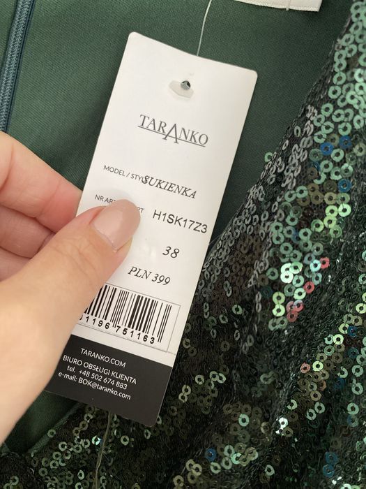 Sukienka TARANKO cekiny zieleń 38 nowa!