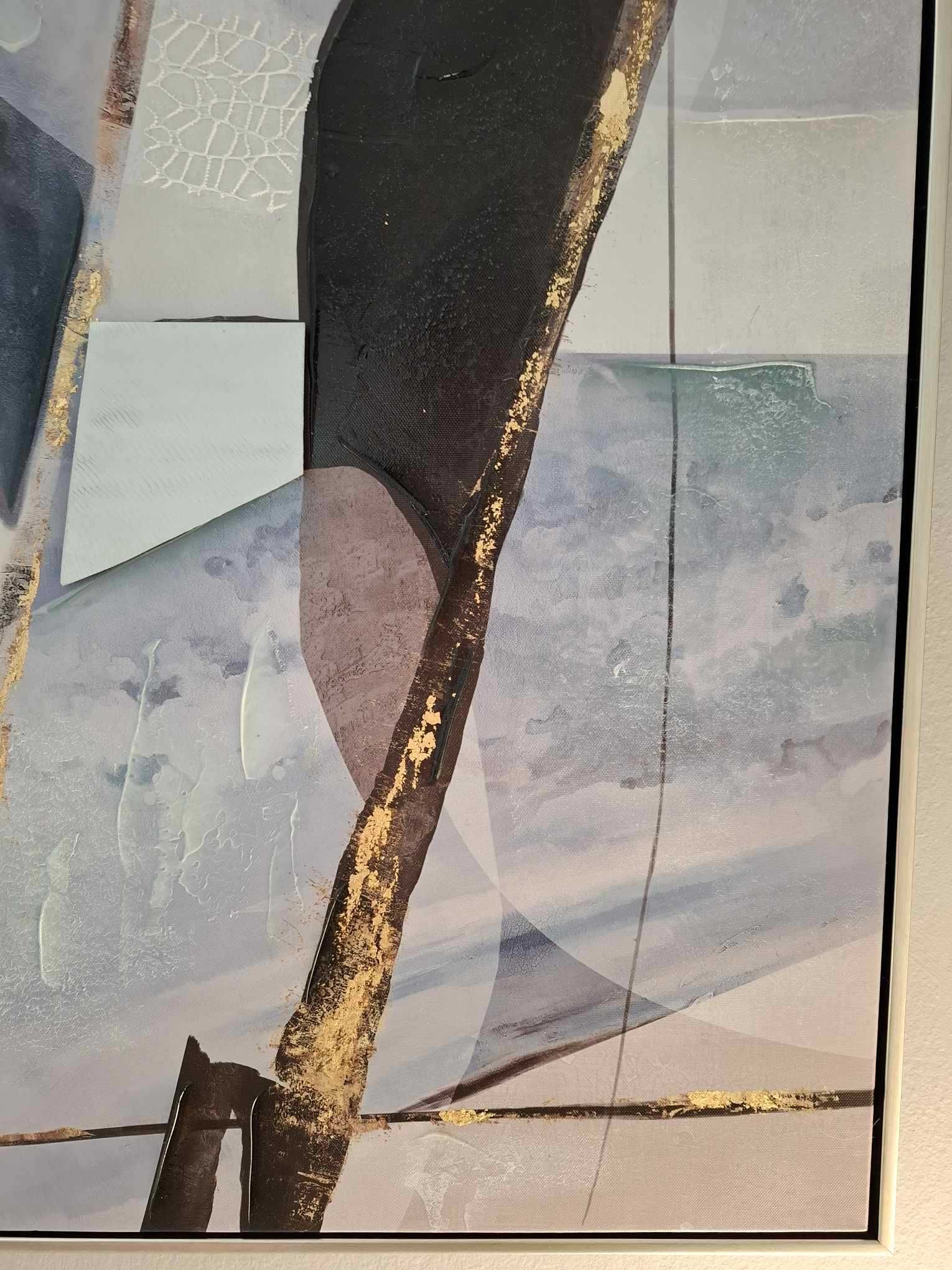Nowoczesny niebieski obraz na płótnie w srebrnej ramie, 85 x 85 cm