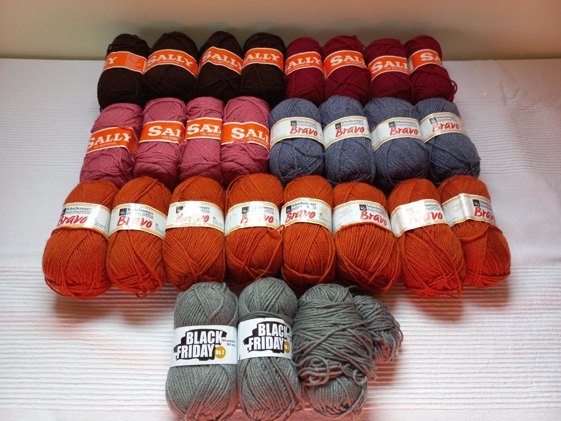 Włóczka wełna mix Bravo Sally kolorów  27 szt rudy brąz bordo