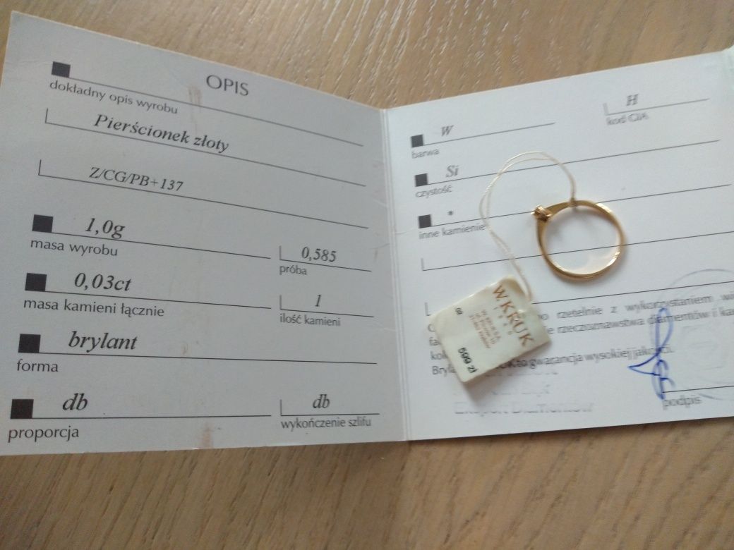 Pierścionek złoty "Jedyny"