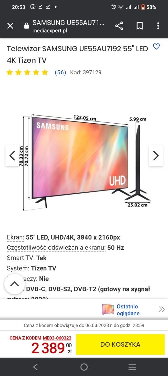 Телевізор SAMSUNG UE55AU7192 55" LED 4K