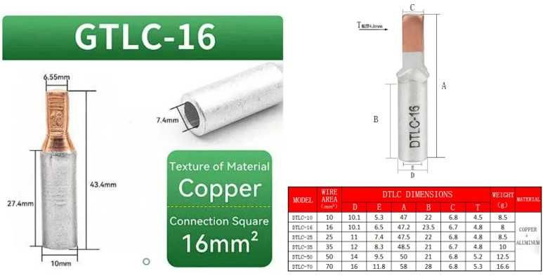 GTLC-16 + DTLC-16 конектор алюміній-мідь до автомата/вимикача