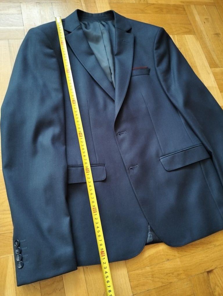 Daniel Lazzaro granatowy garnitur r. 48/M ok 180 cm + koszula