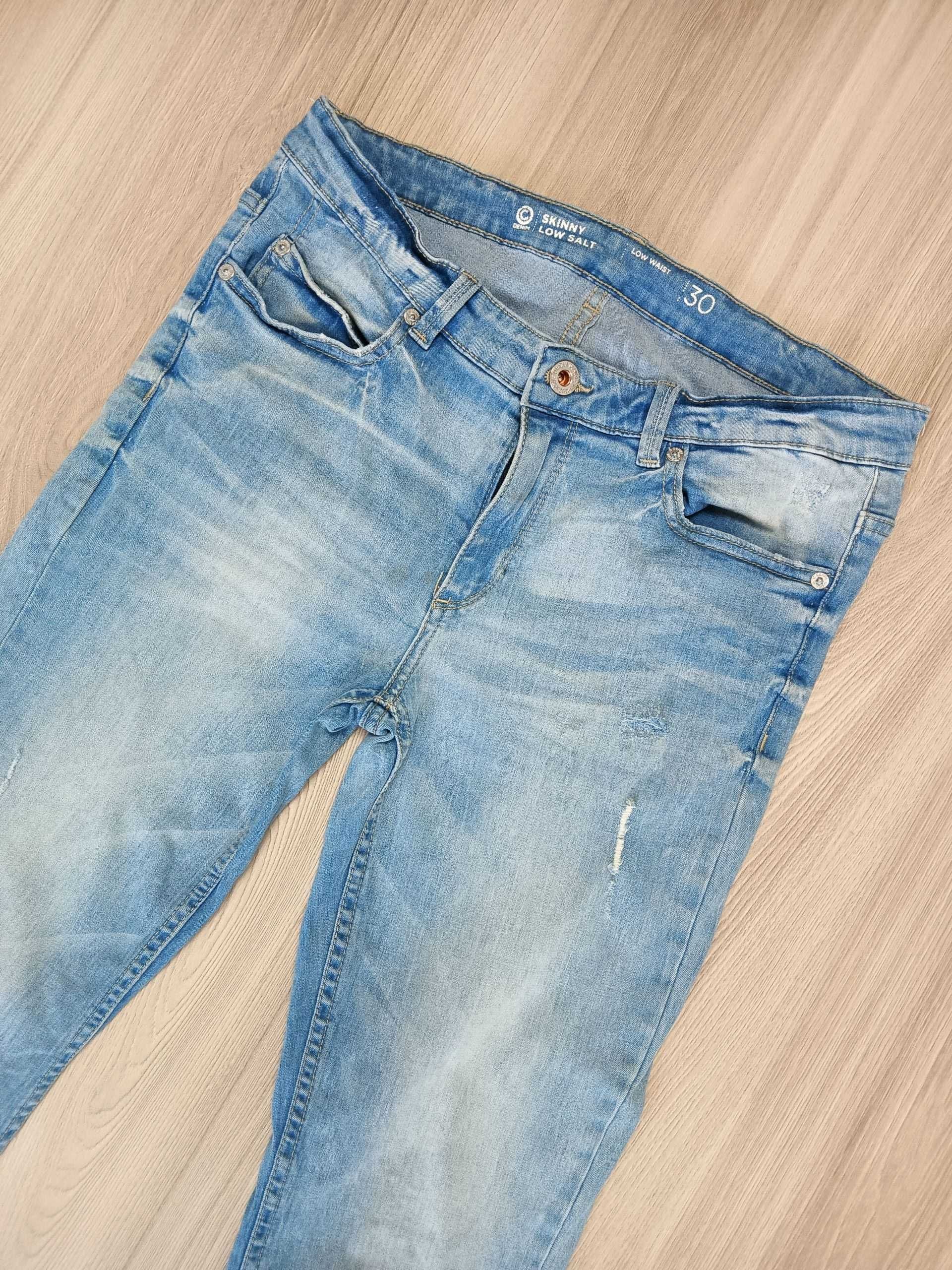 Spodnie jeansowe jeansy damskie niebieskie skinny low waist 30