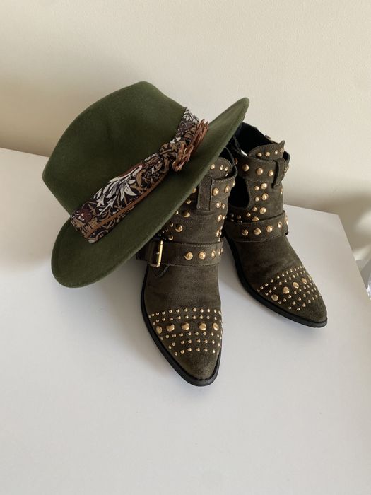 Капелюшок + козачки, взуття 38 розмір, зелений хакі