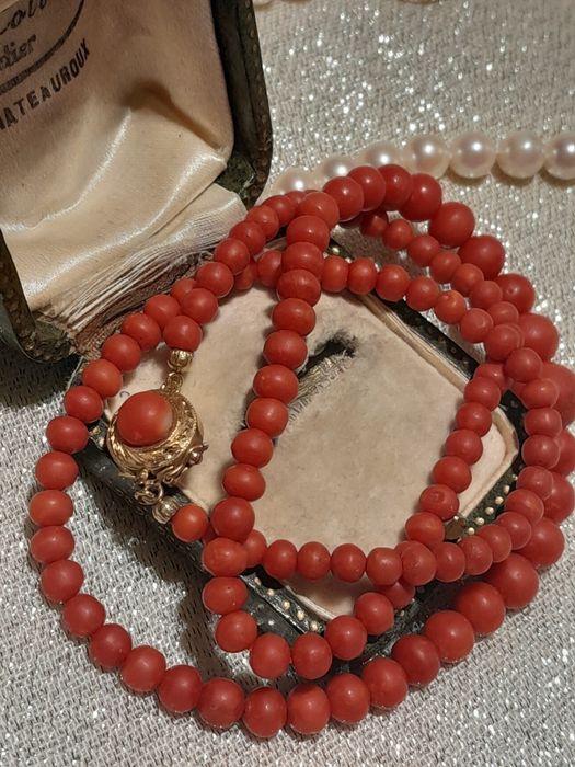 Zabytkowy Naszyjnik Złoto 750 Koral nat. WYCENA