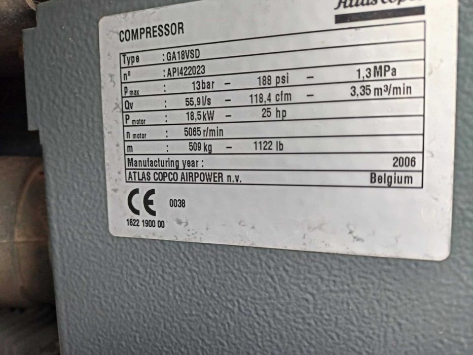 Sprężarka Atlas Copco GA18 VSD