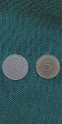50 Pfennig (1967), 5 Pfennig (1980).