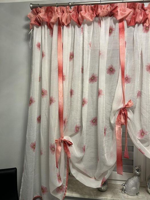 Firanki firany różowe w kwiatki