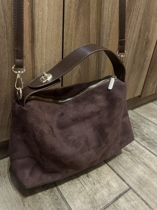 Sliczna torebka damska hobo retro brazowa zamsz zamszowa Nowa