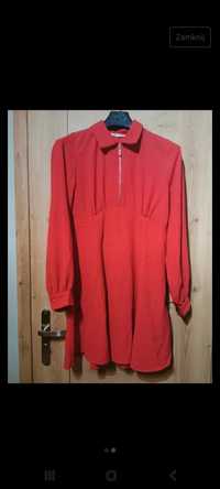 Sukienka sinsay czerwona z zamkiem L rozkloszowana