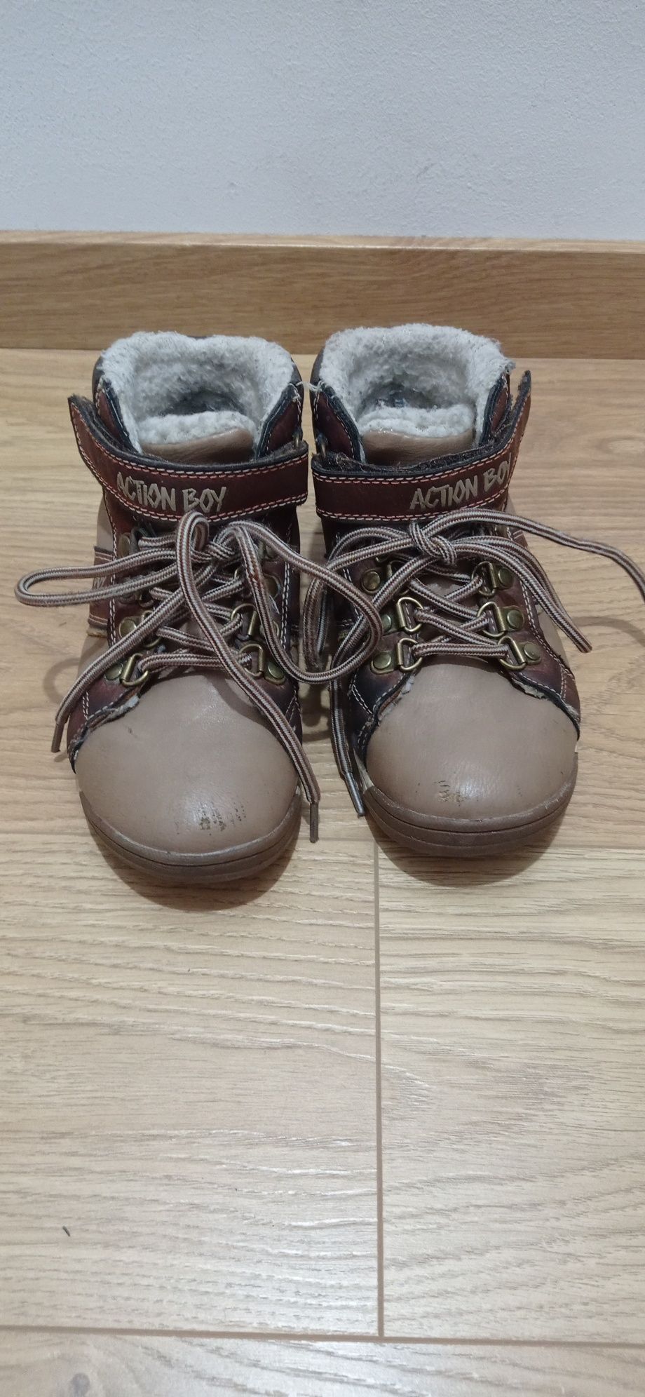 Buty jesienno - zimowe za kostkę na rzep i sznurowadła rozmiar 29