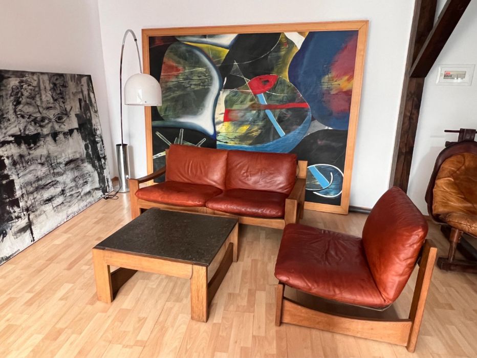 Brutalizm zestaw mebli do salonu: sofa 2os +fotel+stolik kawowy łupek