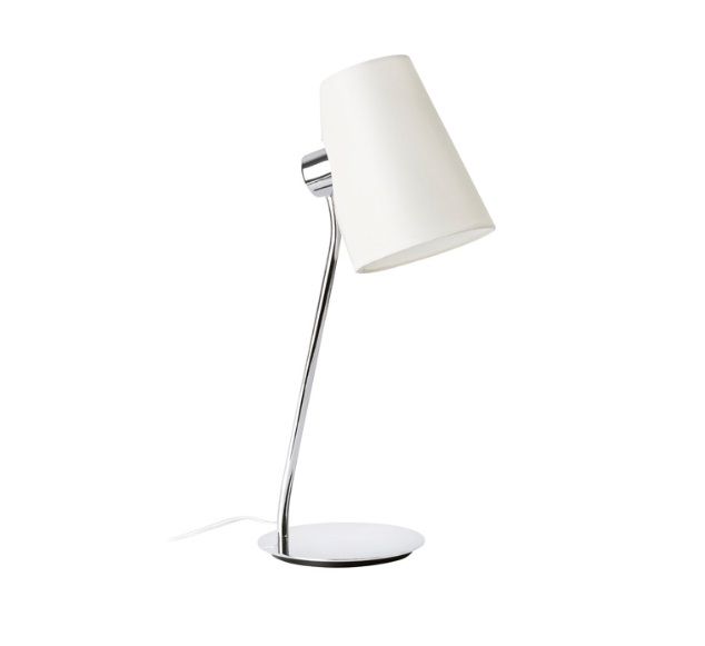Lampka nocna, lampka na biurko chrom + biały materiał tekstylny