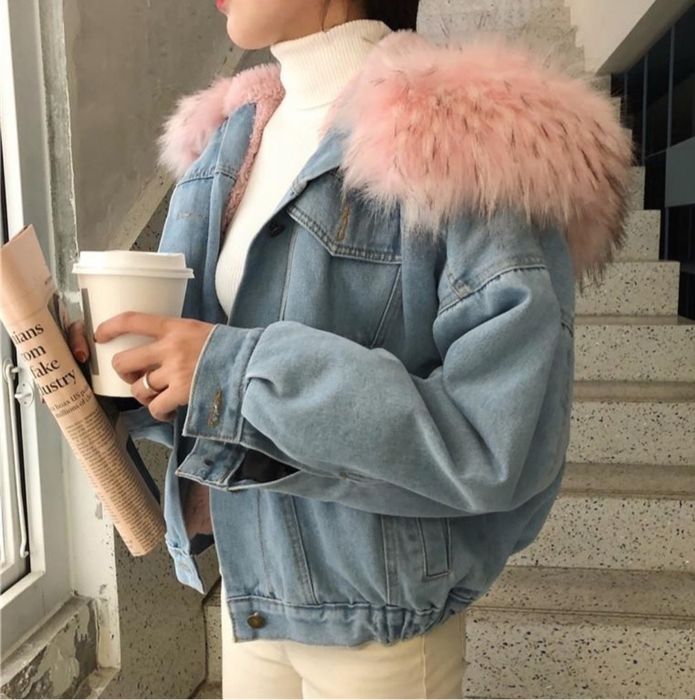 Куртка джинсова жіноча з хутром демісезон