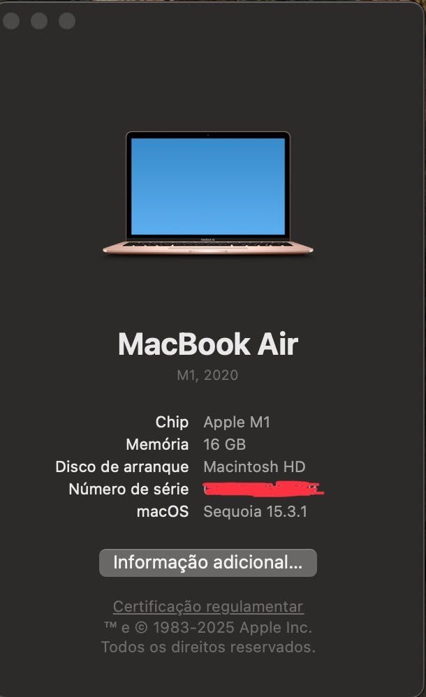 Macbook Air M1 2020, 16Gb RAM, 256Gb SSD