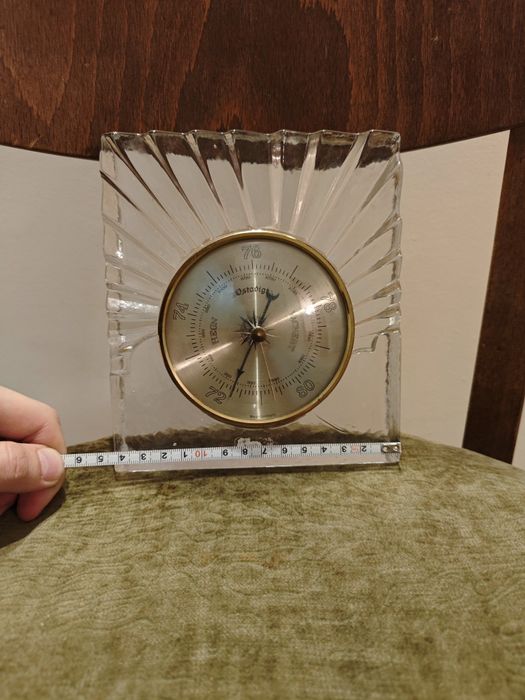 Barometr oprawiony w blok kryształu 2 kg ! PRL Vintage Antyk PIĘKNY
