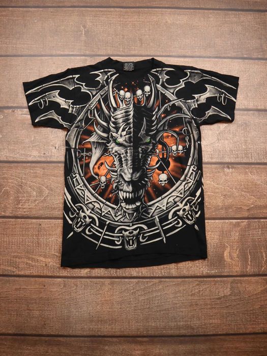 Vintage Rock Eagle Skulls Monster czarna koszulka z krótkim rękawem