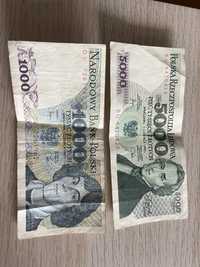 Banknoty 1000 zl oraz 5000 zl z 1982 r