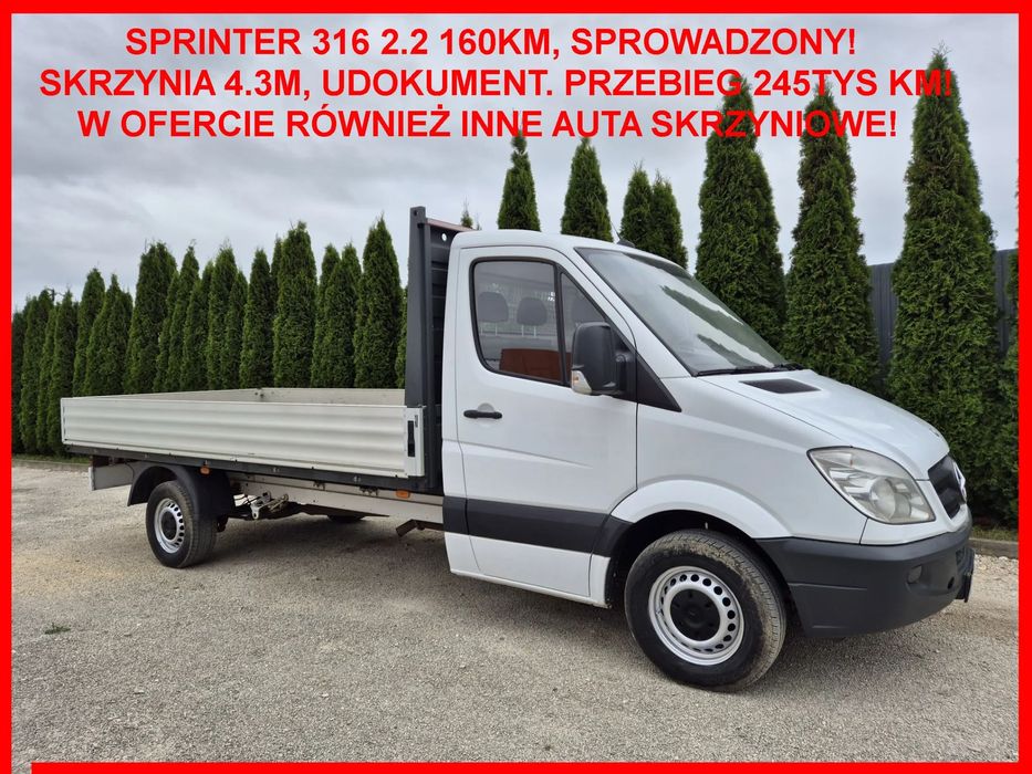 Mercedes-Benz 316CDI 2.2 160KM  Skrzyniowy , Skrzynia 4.3m, 245tys, Sprowadzony!
