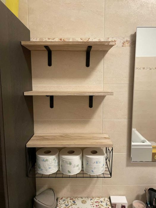 Zestaw 3 jasne półki łazienkowe do kuchni salonu komplet z koszykiem