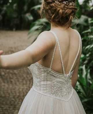 suknia ślubna, stan bdb, Kaledonia, perły, literka A