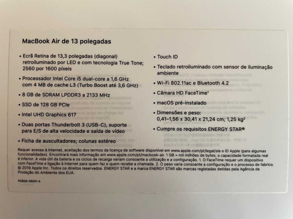 MacBook Air de 13 polegadas ecrã retina