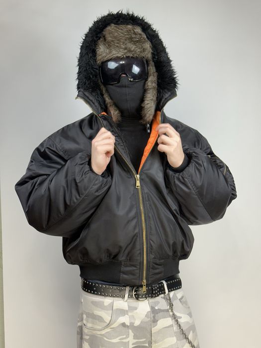 Бомбер чорний меховий з мехом аляска куртка черная MA1 opium archive M
